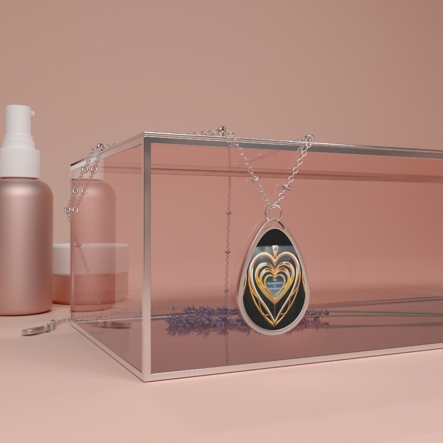 Gold Heart Oval Necklace Pendant 1— Romantic Layered Heart Teardrop Jewelry - The Humanitarians & Robotarians LLC.