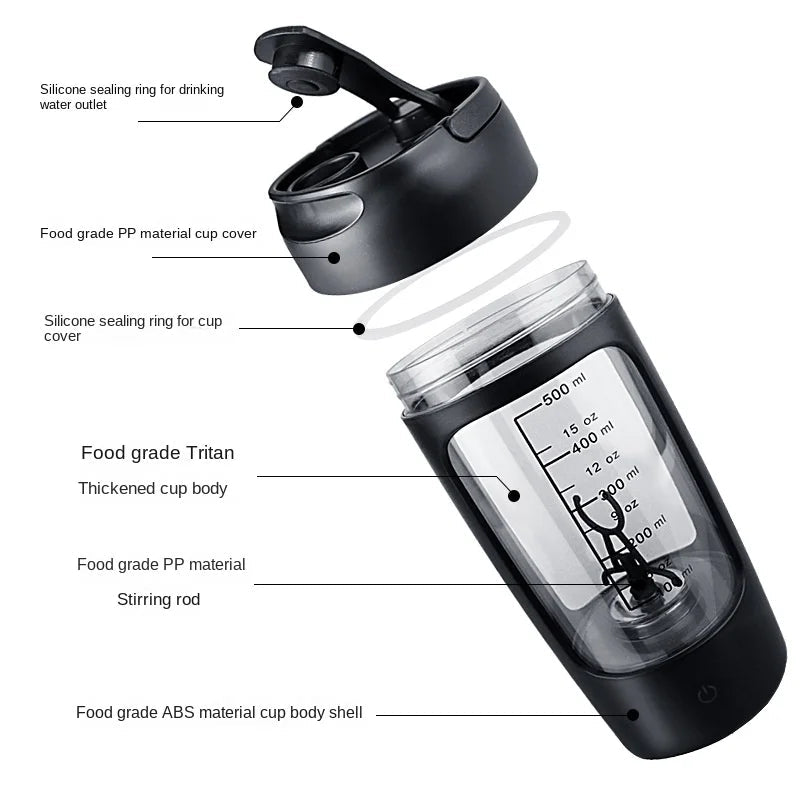 Electric Portable Whey Protein Shaker Bottle - The Humanitarians & Robotarians LLC.