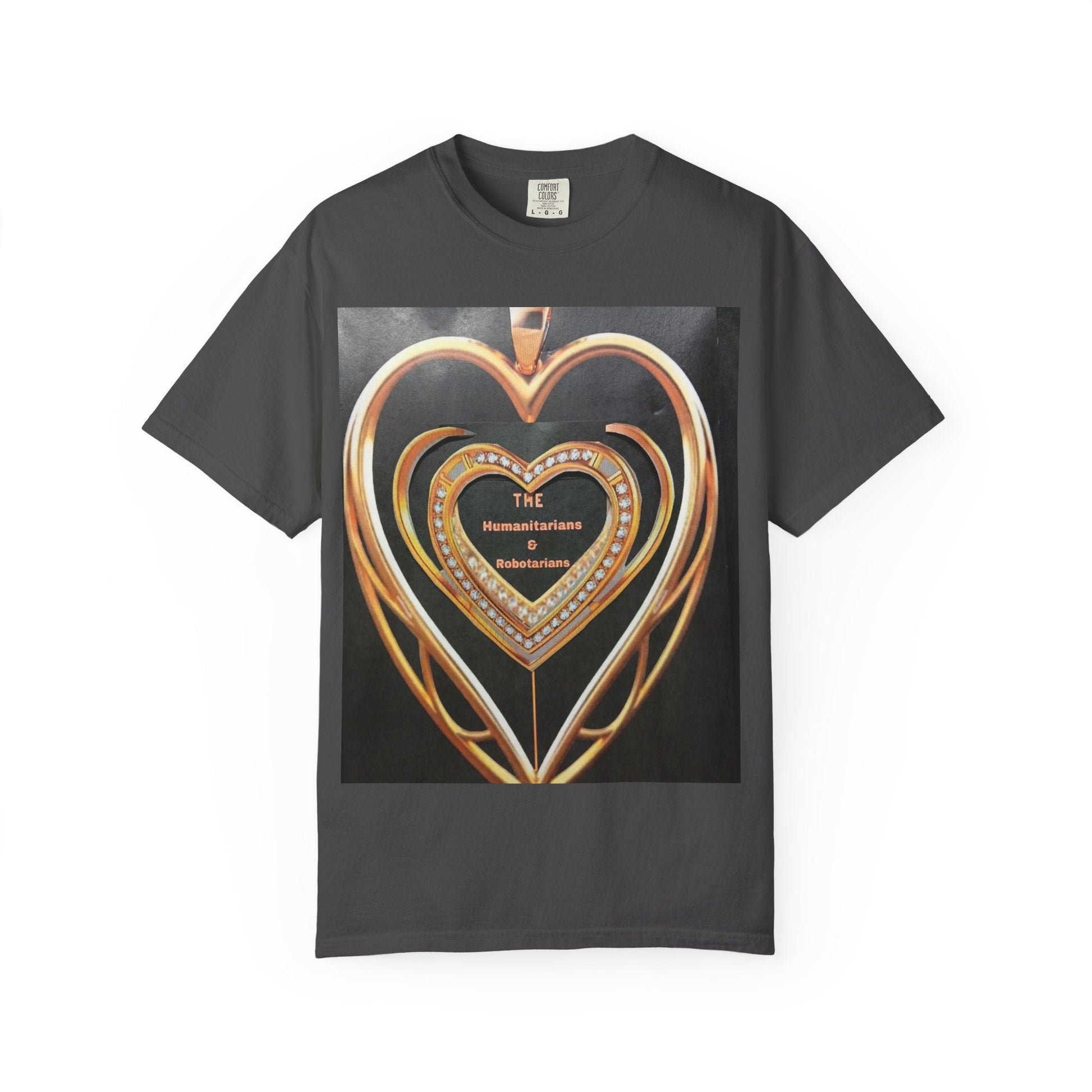 Heart Pendant Photo T-Shirt — Golden Heart Necklace Graphic Tee - The Humanitarians & Robotarians LLC.