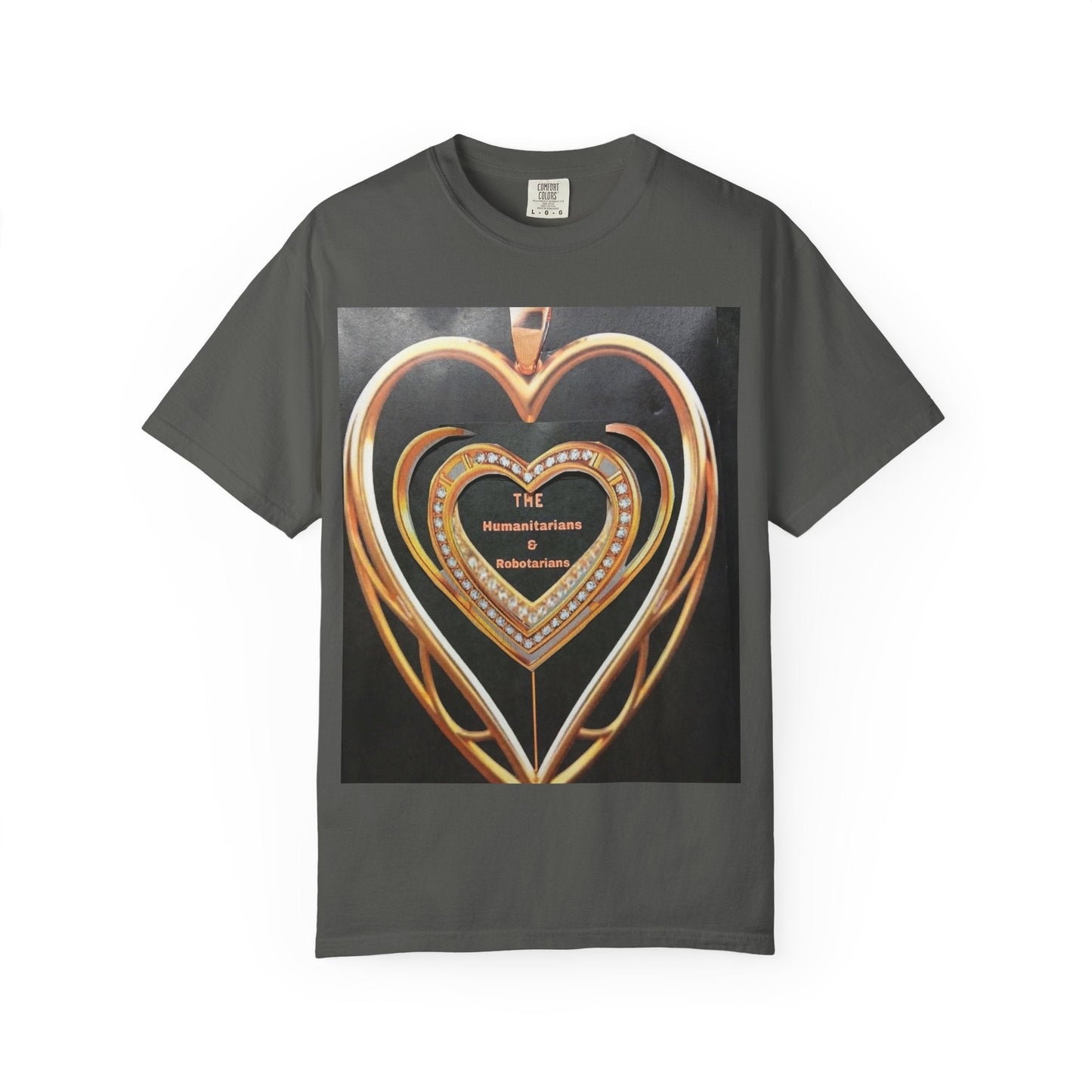 Heart Pendant Photo T-Shirt — Golden Heart Necklace Graphic Tee - The Humanitarians & Robotarians LLC.