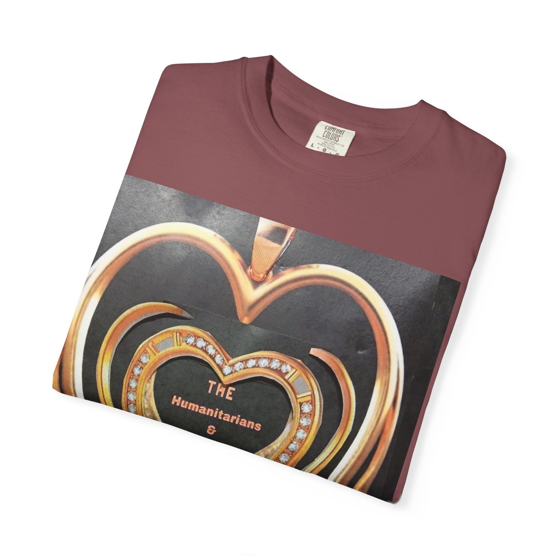 Heart Pendant Photo T-Shirt — Golden Heart Necklace Graphic Tee - The Humanitarians & Robotarians LLC.