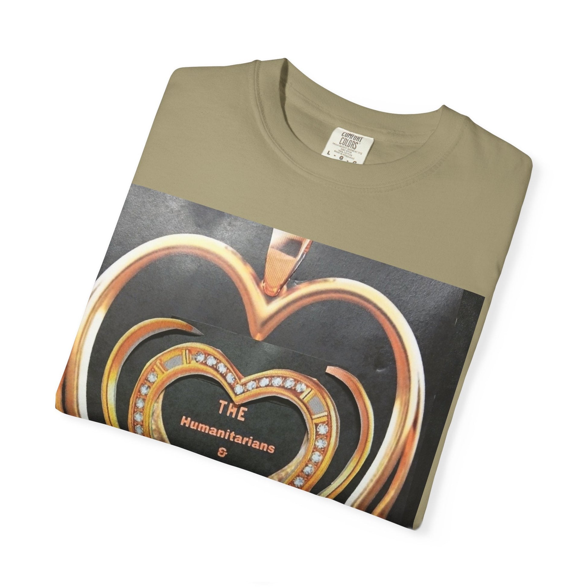 Heart Pendant Photo T-Shirt — Golden Heart Necklace Graphic Tee - The Humanitarians & Robotarians LLC.