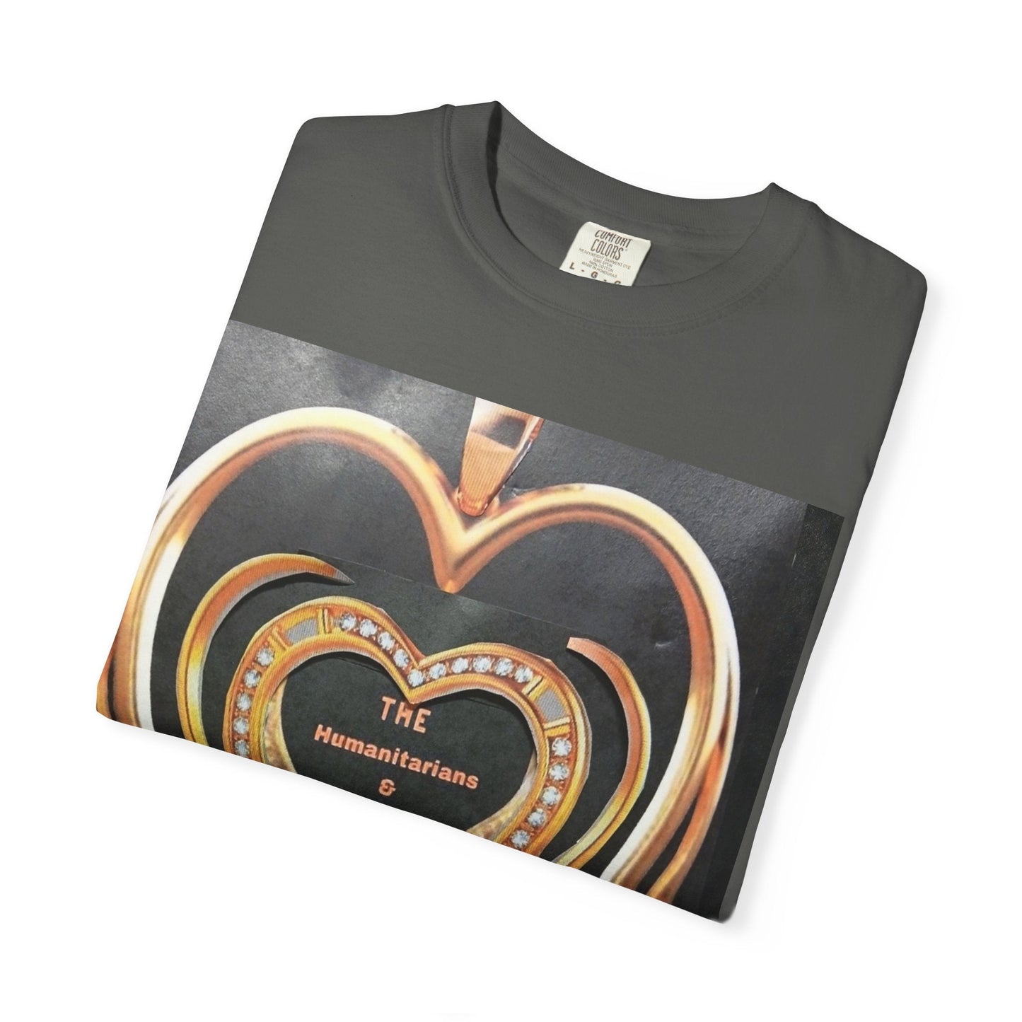 Heart Pendant Photo T-Shirt — Golden Heart Necklace Graphic Tee - The Humanitarians & Robotarians LLC.