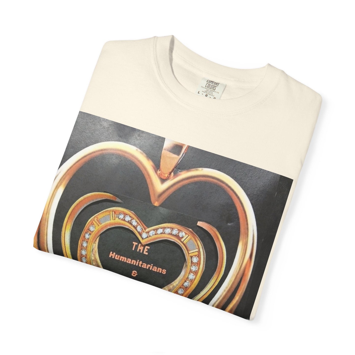 Heart Pendant Photo T-Shirt — Golden Heart Necklace Graphic Tee - The Humanitarians & Robotarians LLC.
