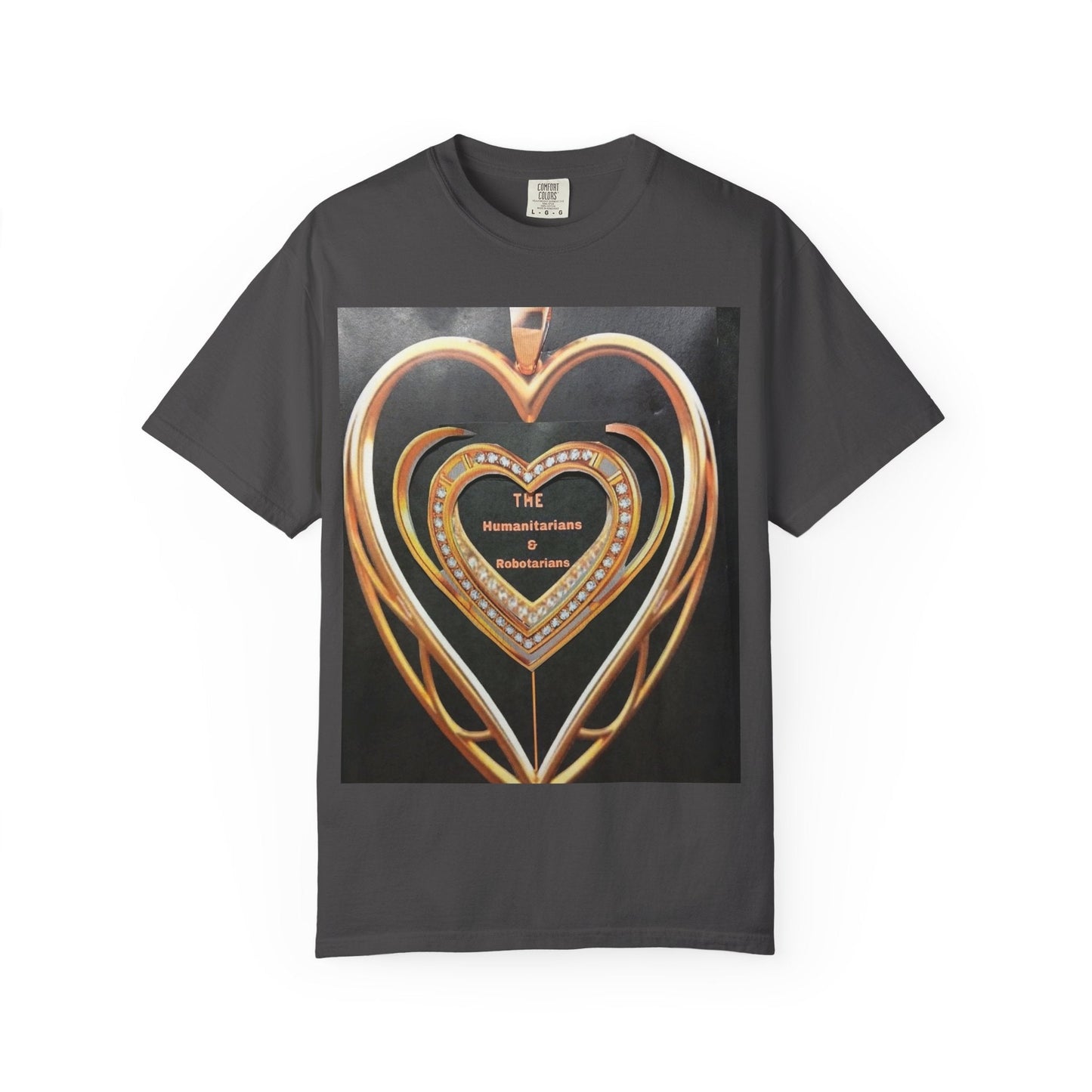 Heart Pendant Photo T-Shirt — Golden Heart Necklace Graphic Tee - The Humanitarians & Robotarians LLC.