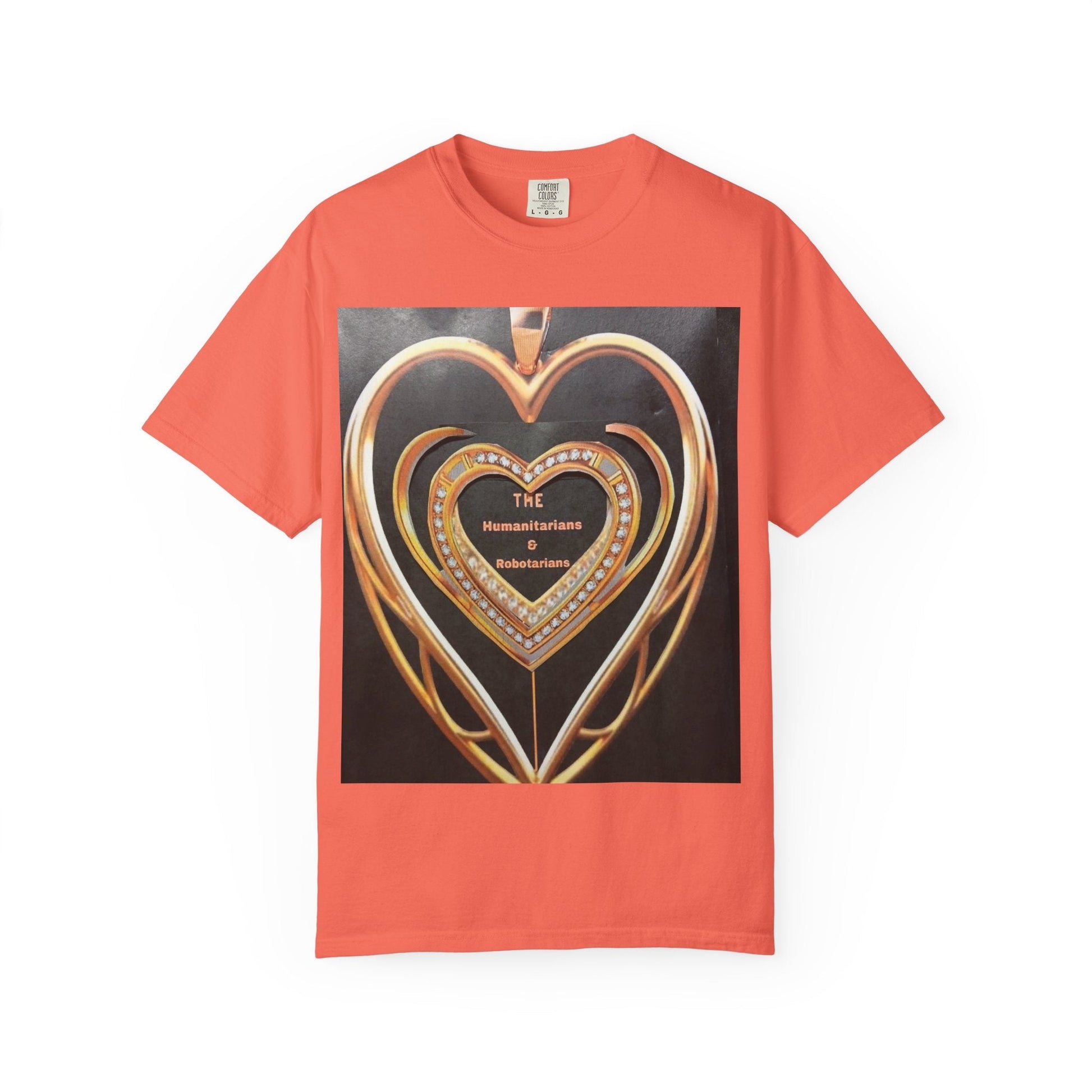 Heart Pendant Photo T-Shirt — Golden Heart Necklace Graphic Tee - The Humanitarians & Robotarians LLC.