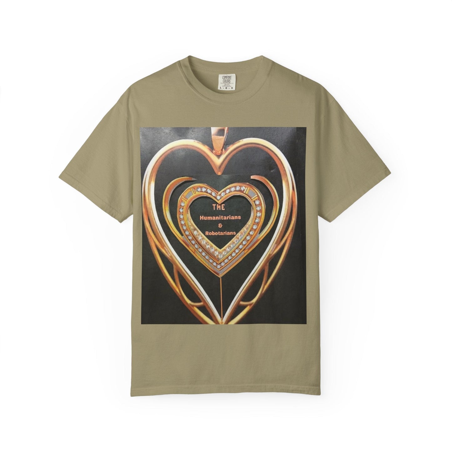 Heart Pendant Photo T-Shirt — Golden Heart Necklace Graphic Tee - The Humanitarians & Robotarians LLC.