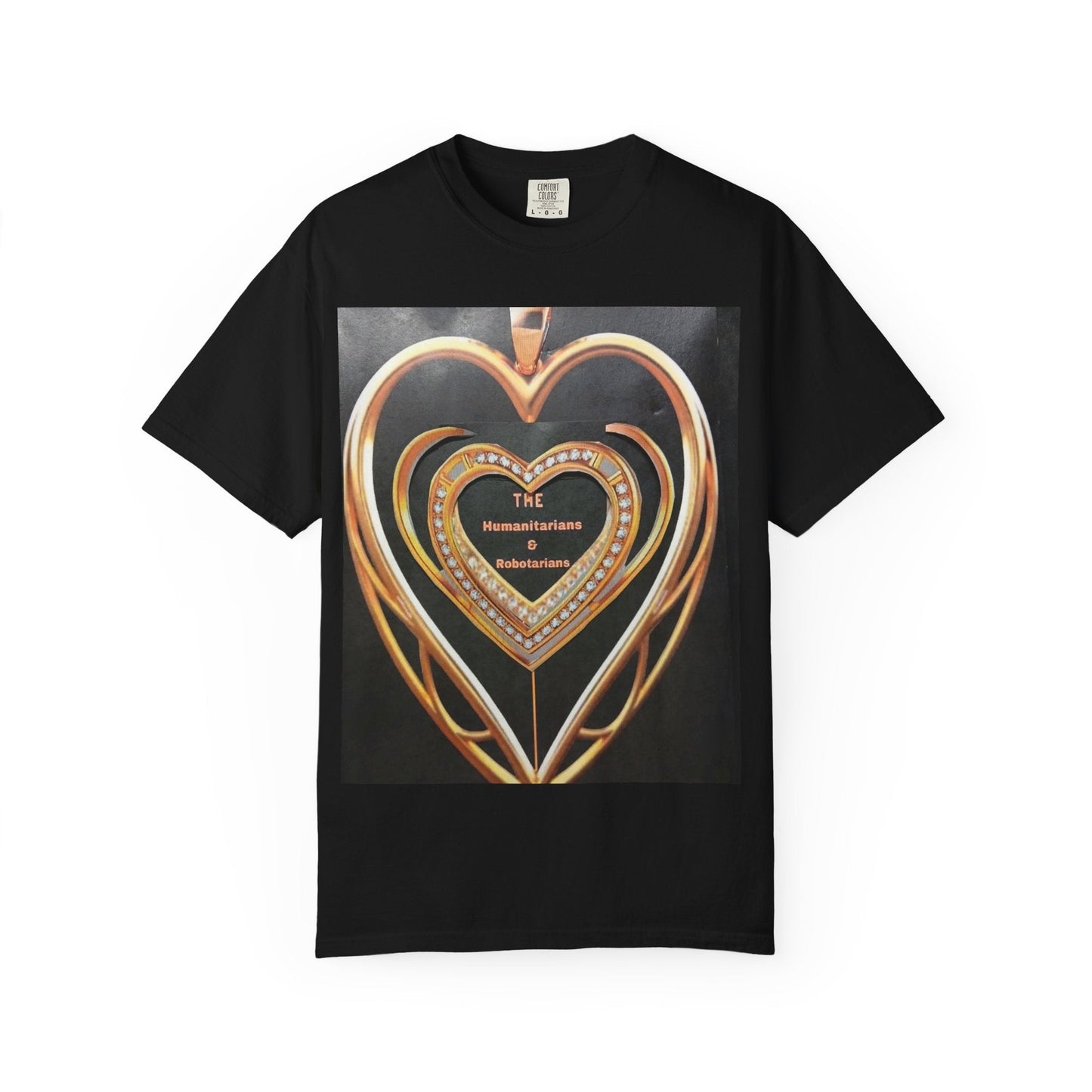 Heart Pendant Photo T-Shirt — Golden Heart Necklace Graphic Tee - The Humanitarians & Robotarians LLC.
