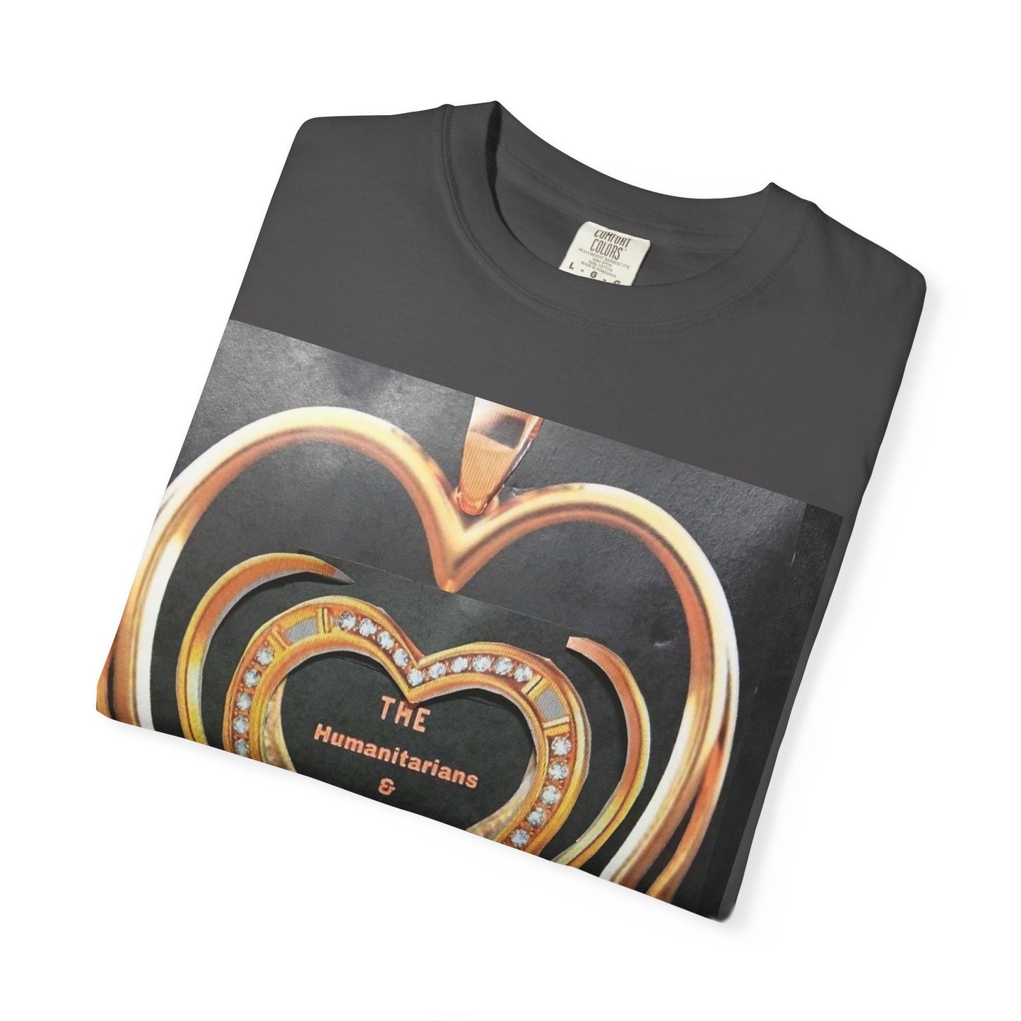 Heart Pendant Photo T-Shirt — Golden Heart Necklace Graphic Tee - The Humanitarians & Robotarians LLC.