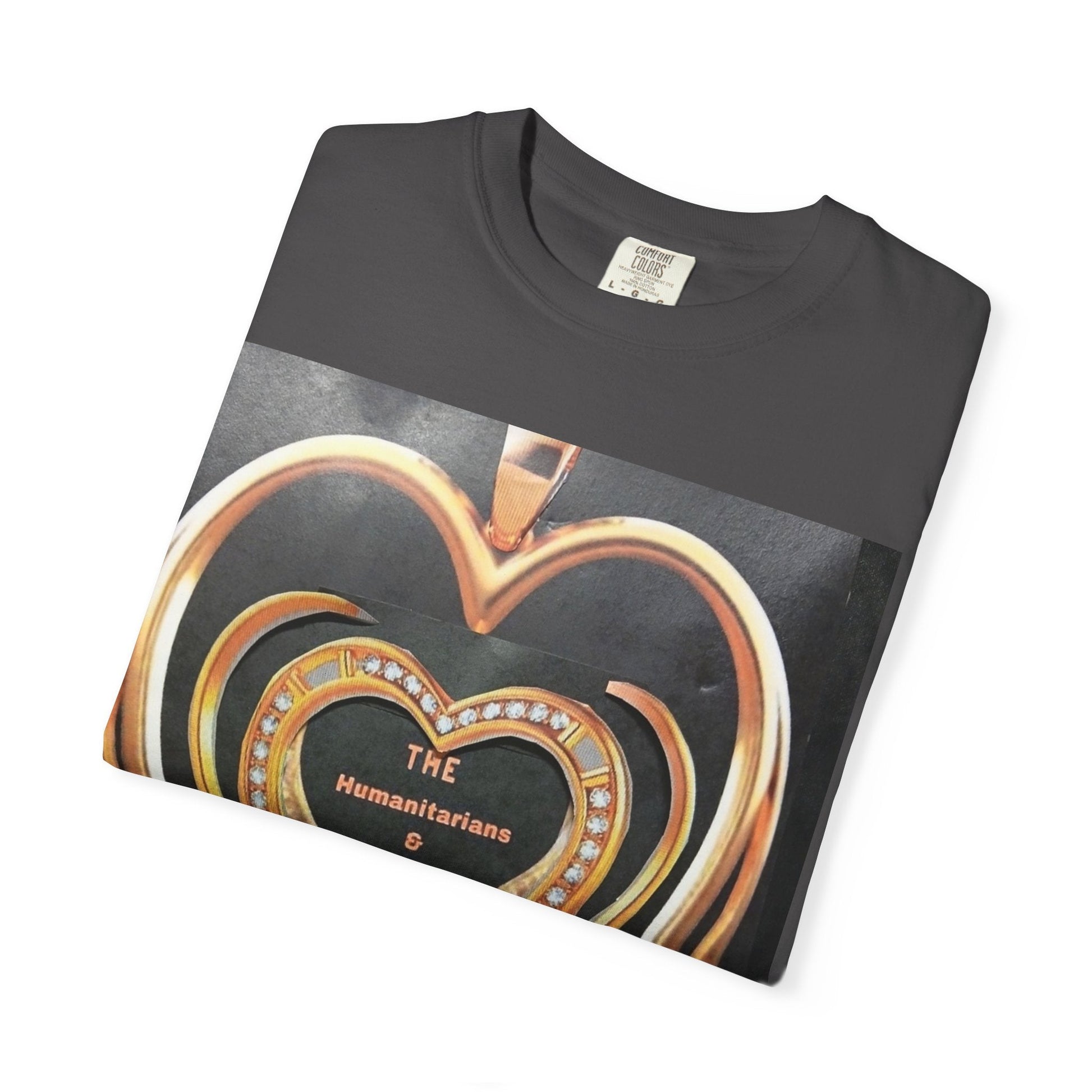 Heart Pendant Photo T-Shirt — Golden Heart Necklace Graphic Tee - The Humanitarians & Robotarians LLC.