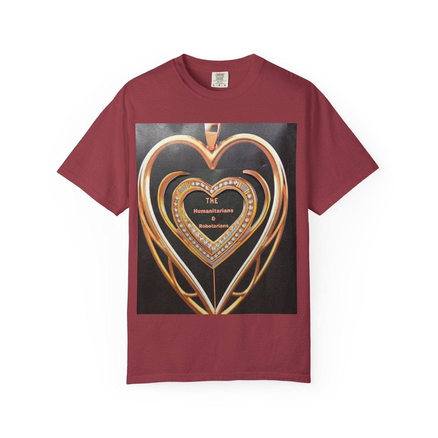 Heart Pendant Photo T-Shirt — Golden Heart Necklace Graphic Tee - The Humanitarians & Robotarians LLC.