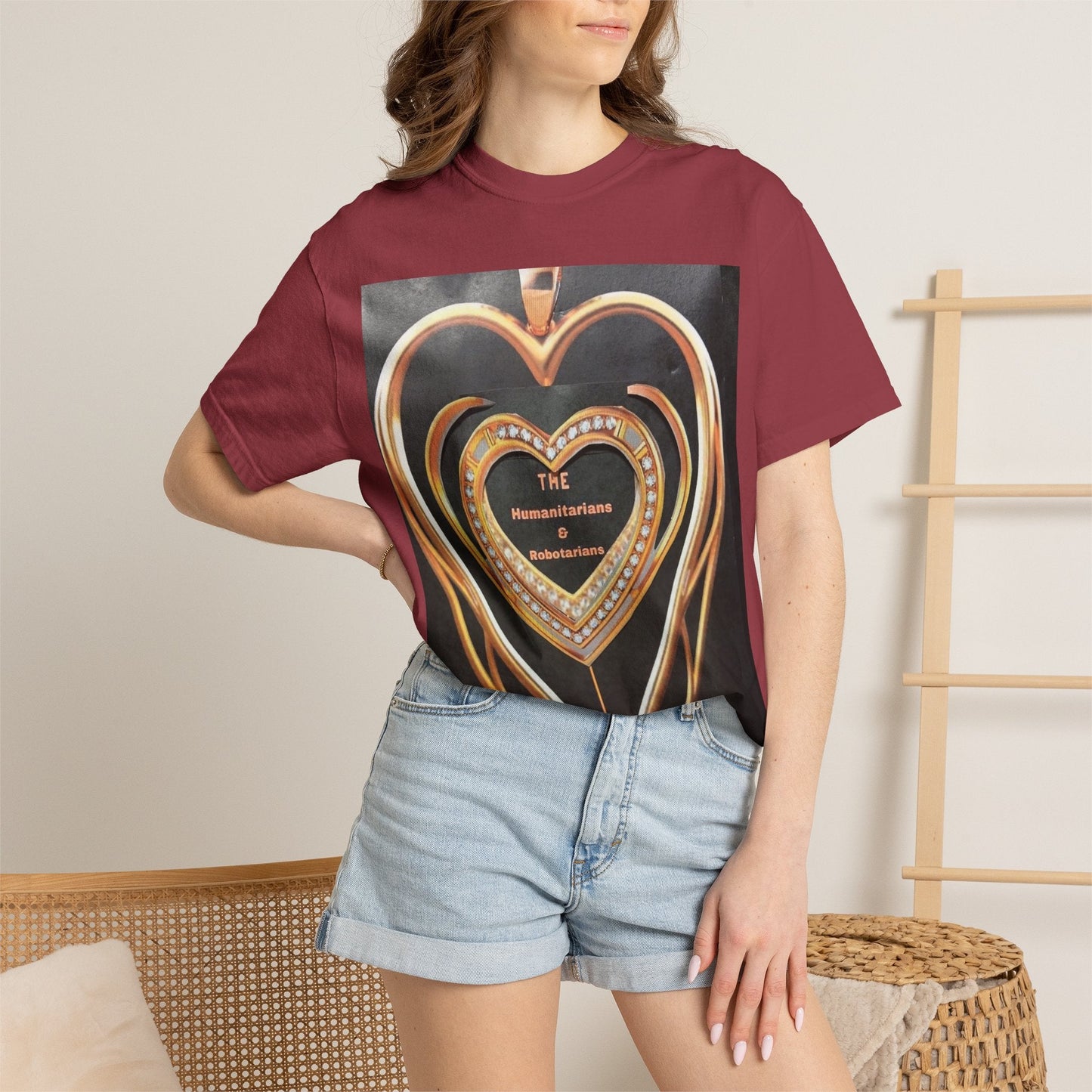 Heart Pendant Photo T-Shirt — Golden Heart Necklace Graphic Tee - The Humanitarians & Robotarians LLC.