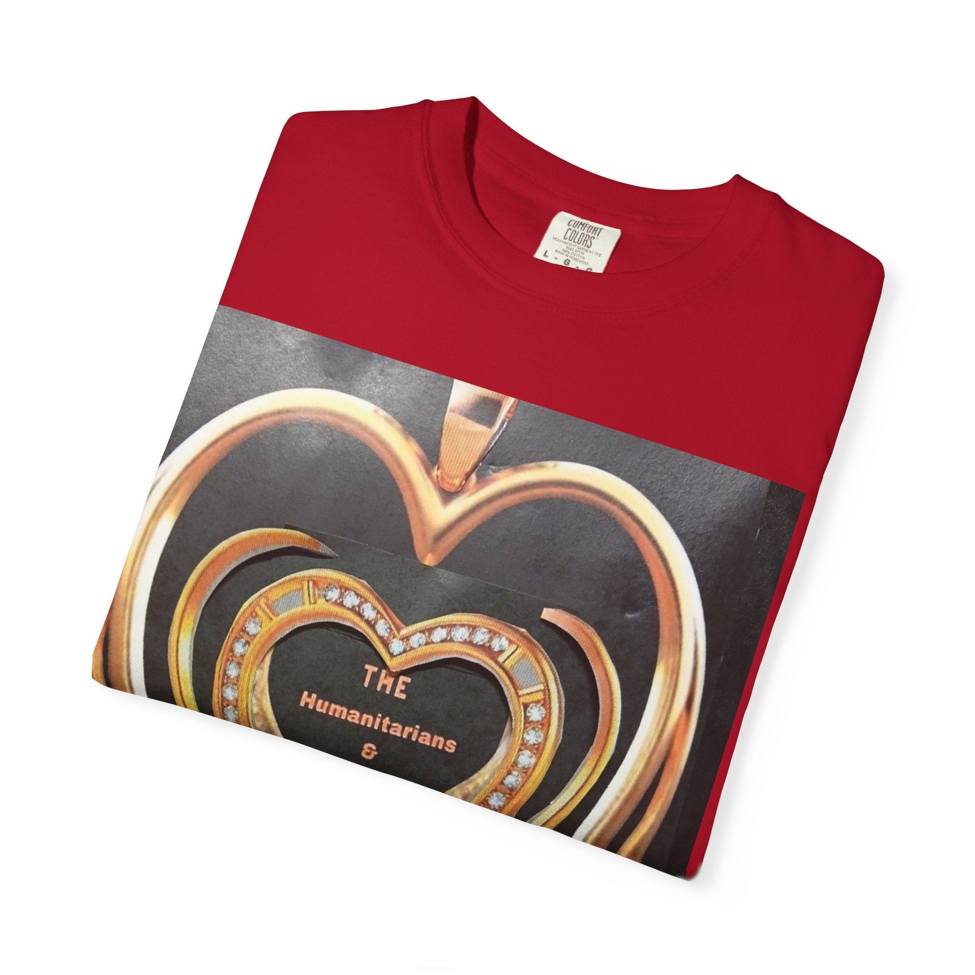 Heart Pendant Photo T-Shirt — Golden Heart Necklace Graphic Tee - The Humanitarians & Robotarians LLC.