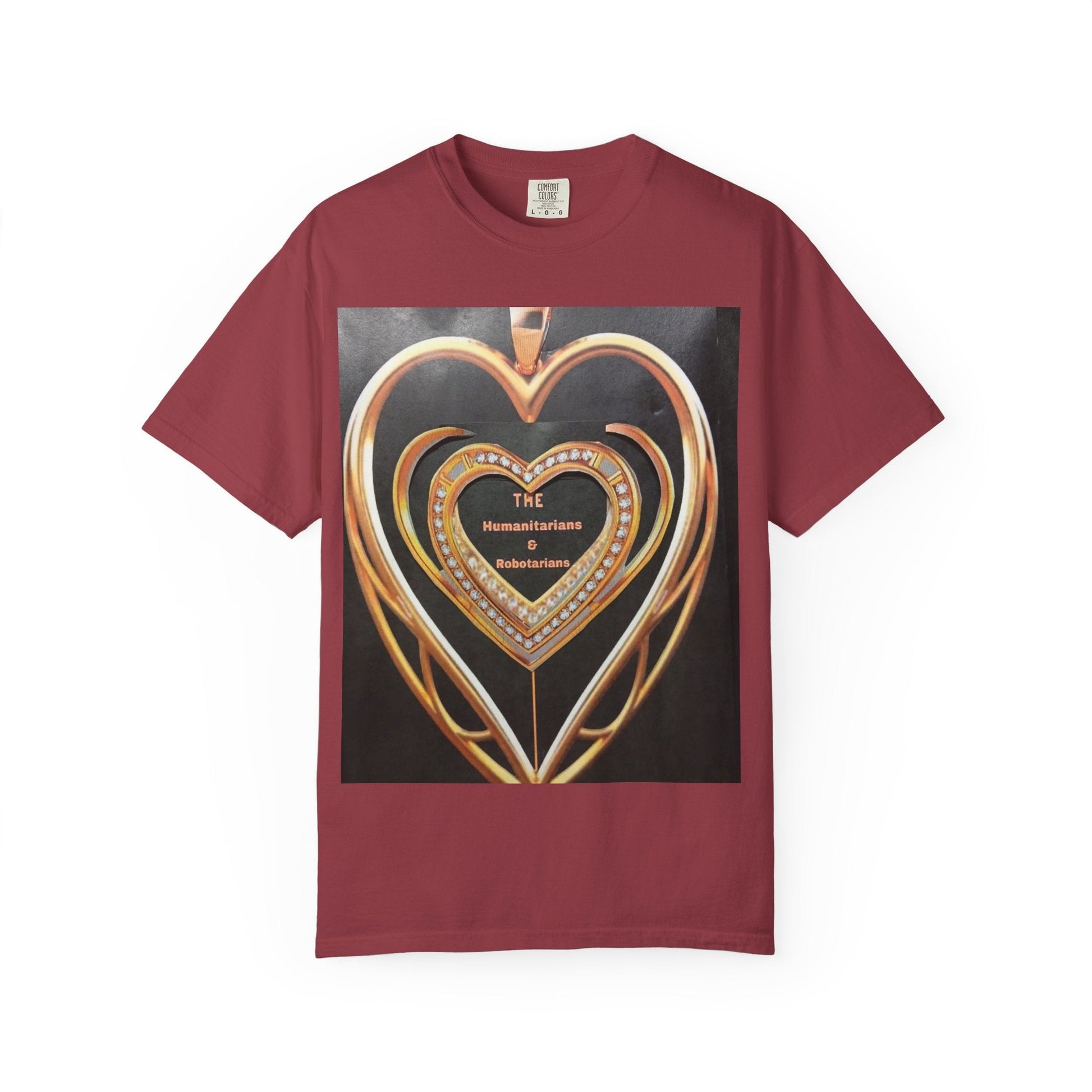 Heart Pendant Photo T-Shirt — Golden Heart Necklace Graphic Tee - The Humanitarians & Robotarians LLC.
