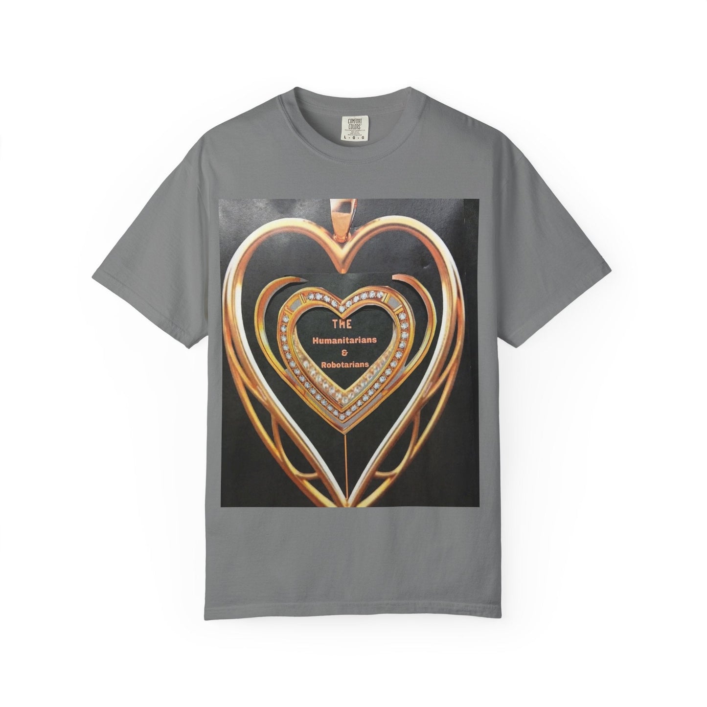 Heart Pendant Photo T-Shirt — Golden Heart Necklace Graphic Tee - The Humanitarians & Robotarians LLC.