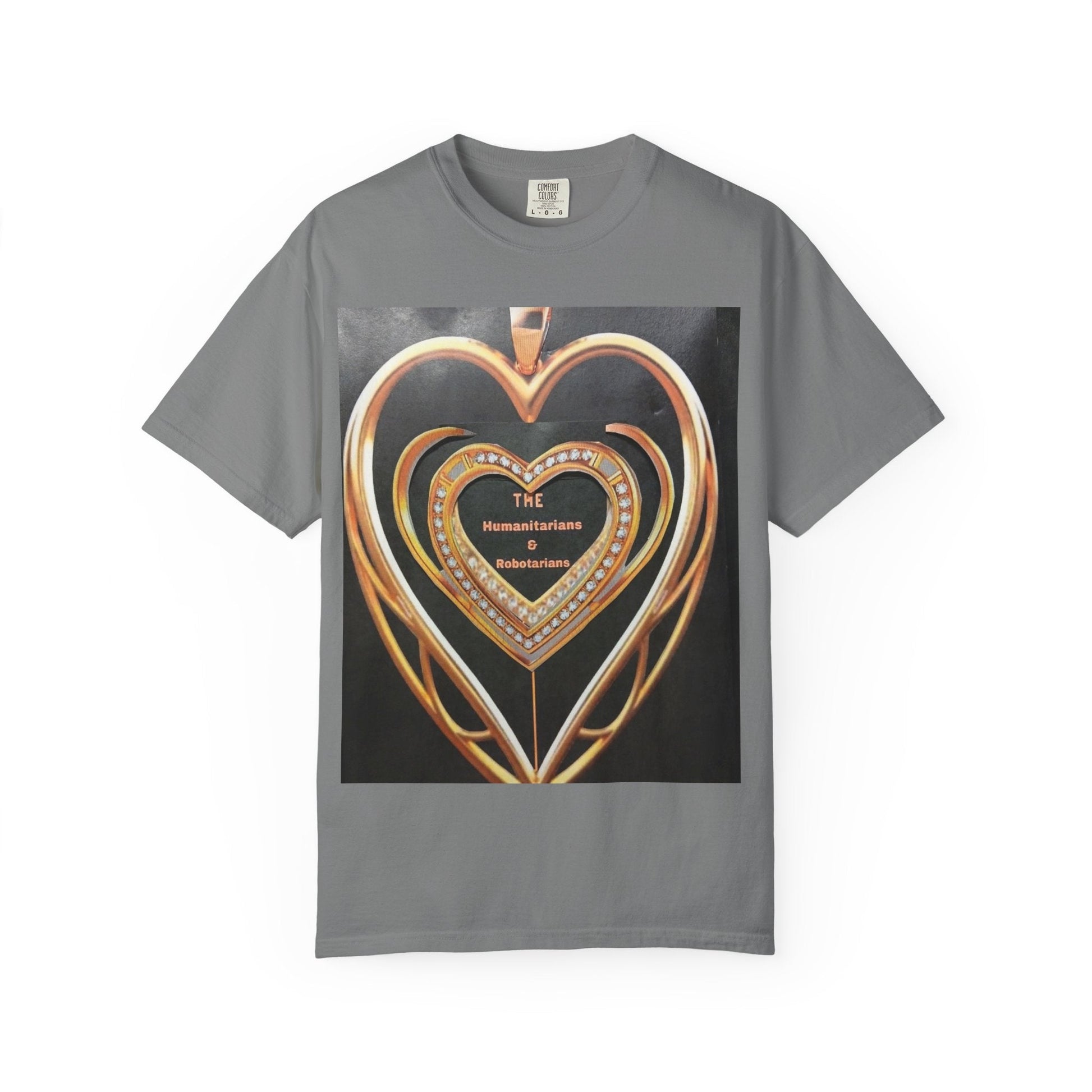 Heart Pendant Photo T-Shirt — Golden Heart Necklace Graphic Tee - The Humanitarians & Robotarians LLC.