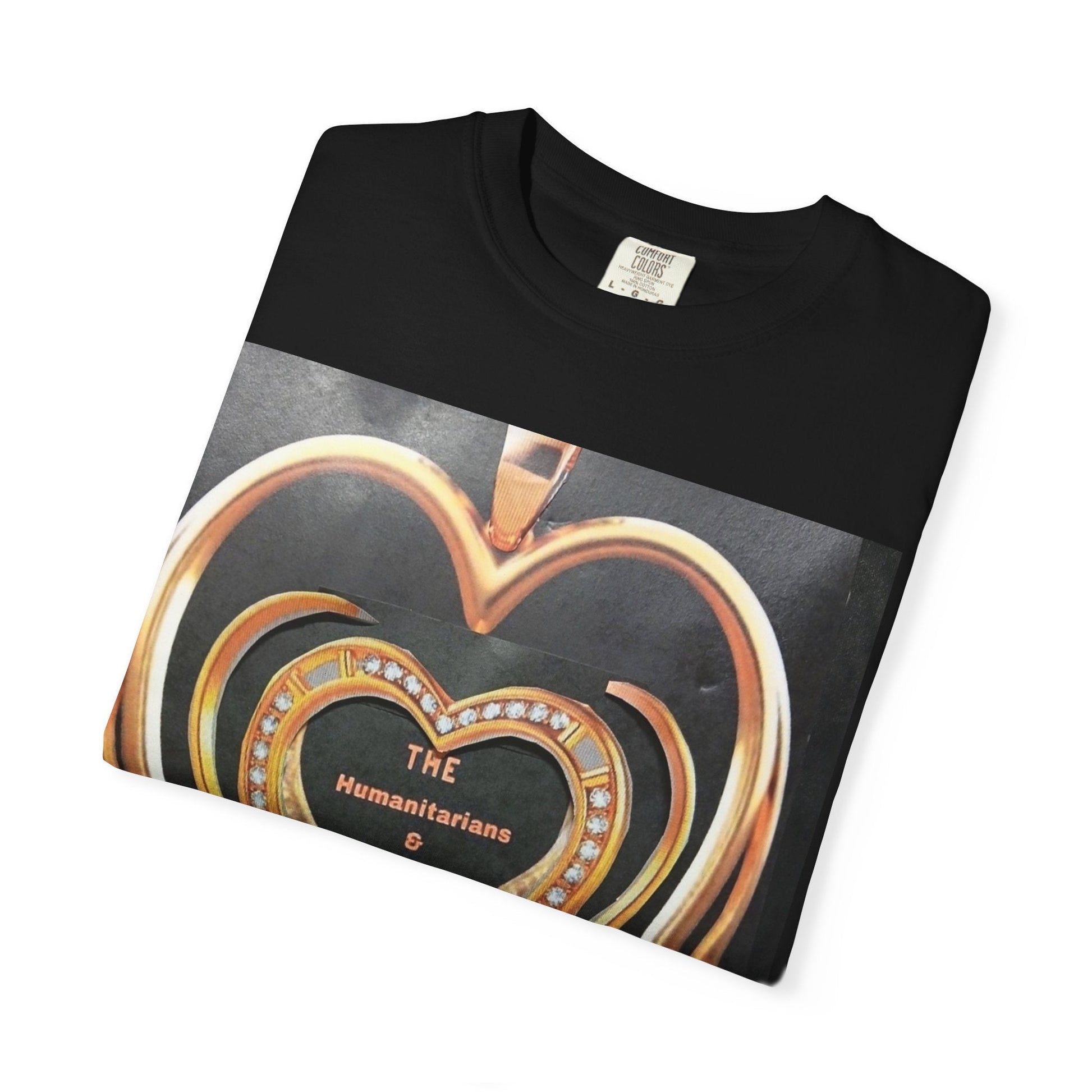 Heart Pendant Photo T-Shirt — Golden Heart Necklace Graphic Tee - The Humanitarians & Robotarians LLC.