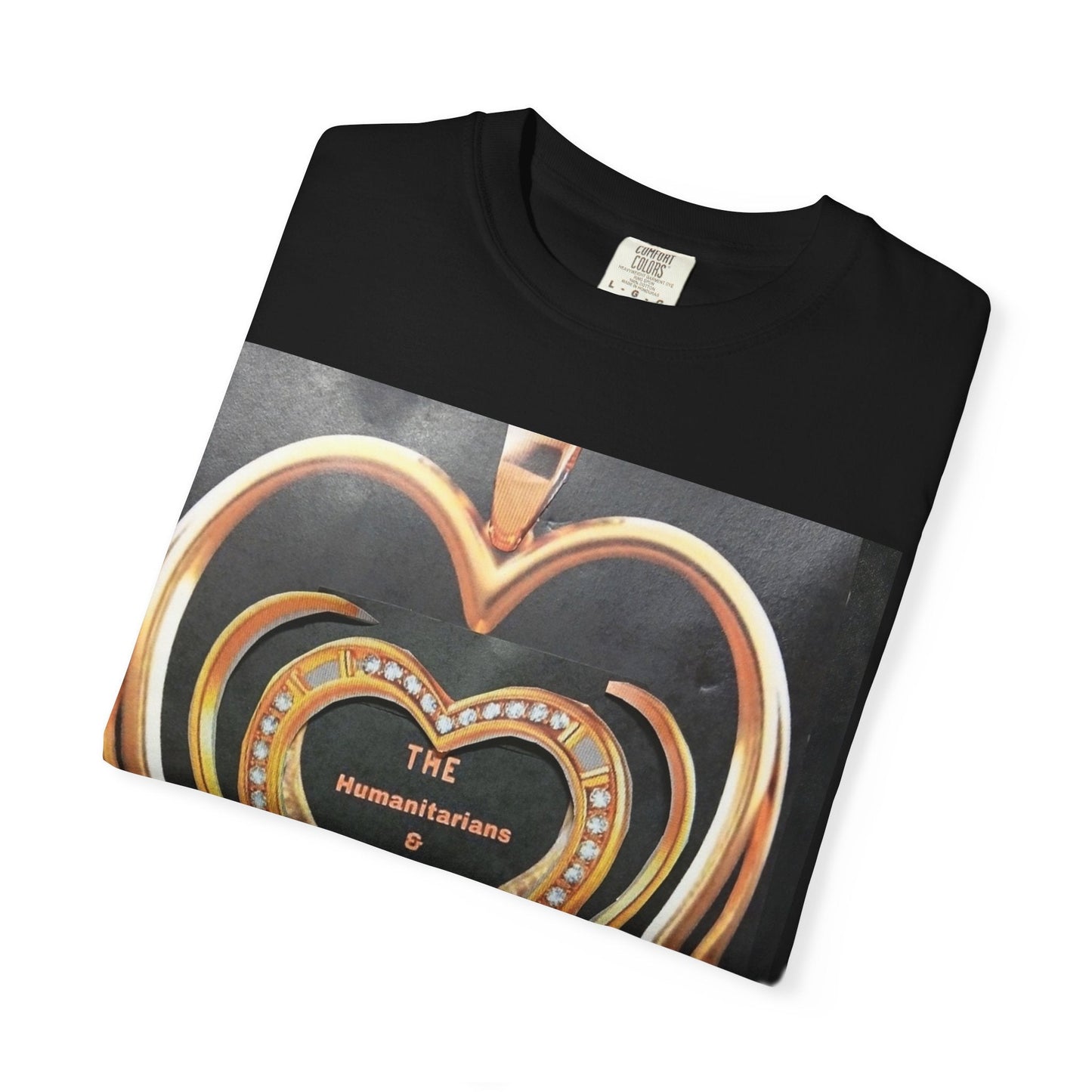 Heart Pendant Photo T-Shirt — Golden Heart Necklace Graphic Tee - The Humanitarians & Robotarians LLC.