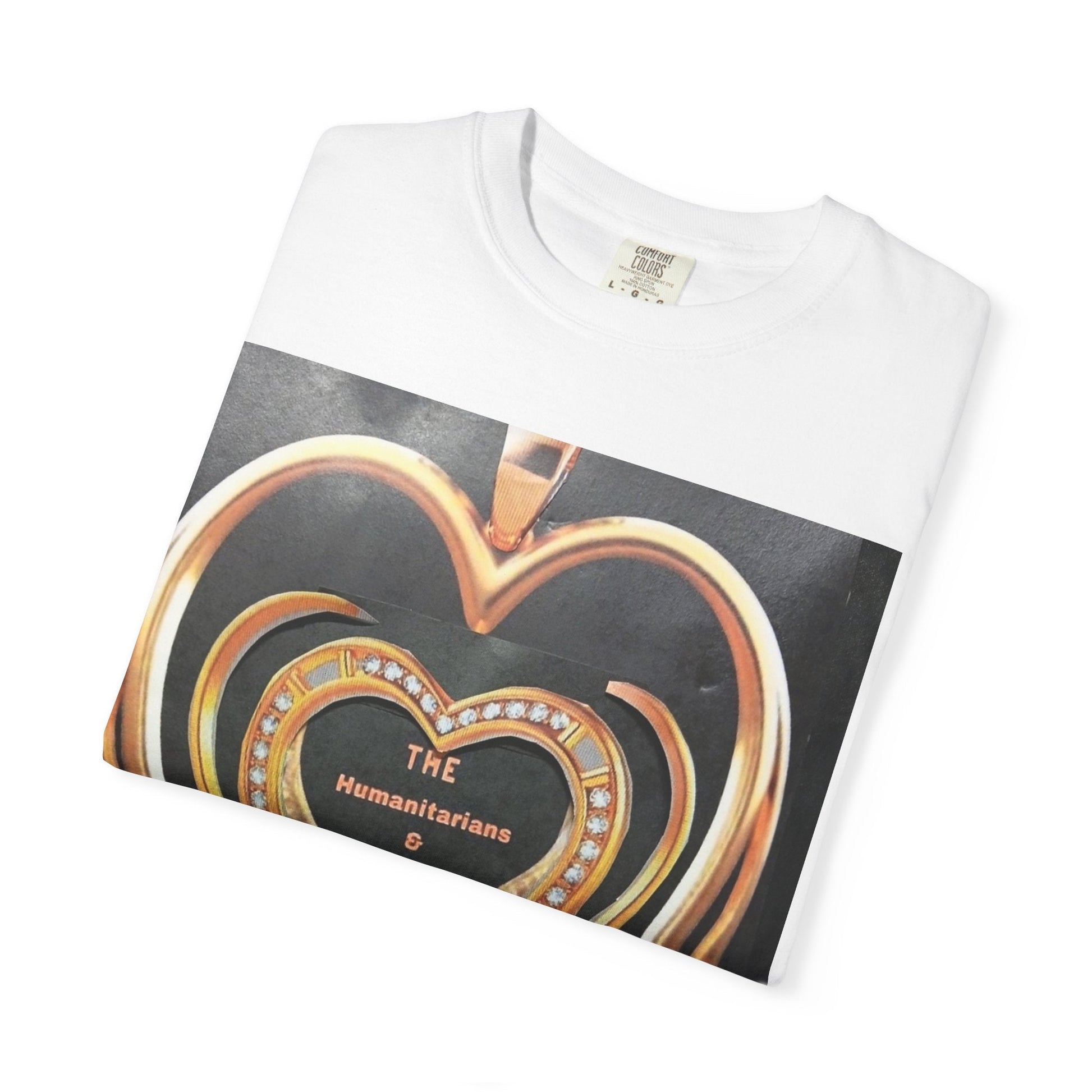 Heart Pendant Photo T-Shirt — Golden Heart Necklace Graphic Tee - The Humanitarians & Robotarians LLC.