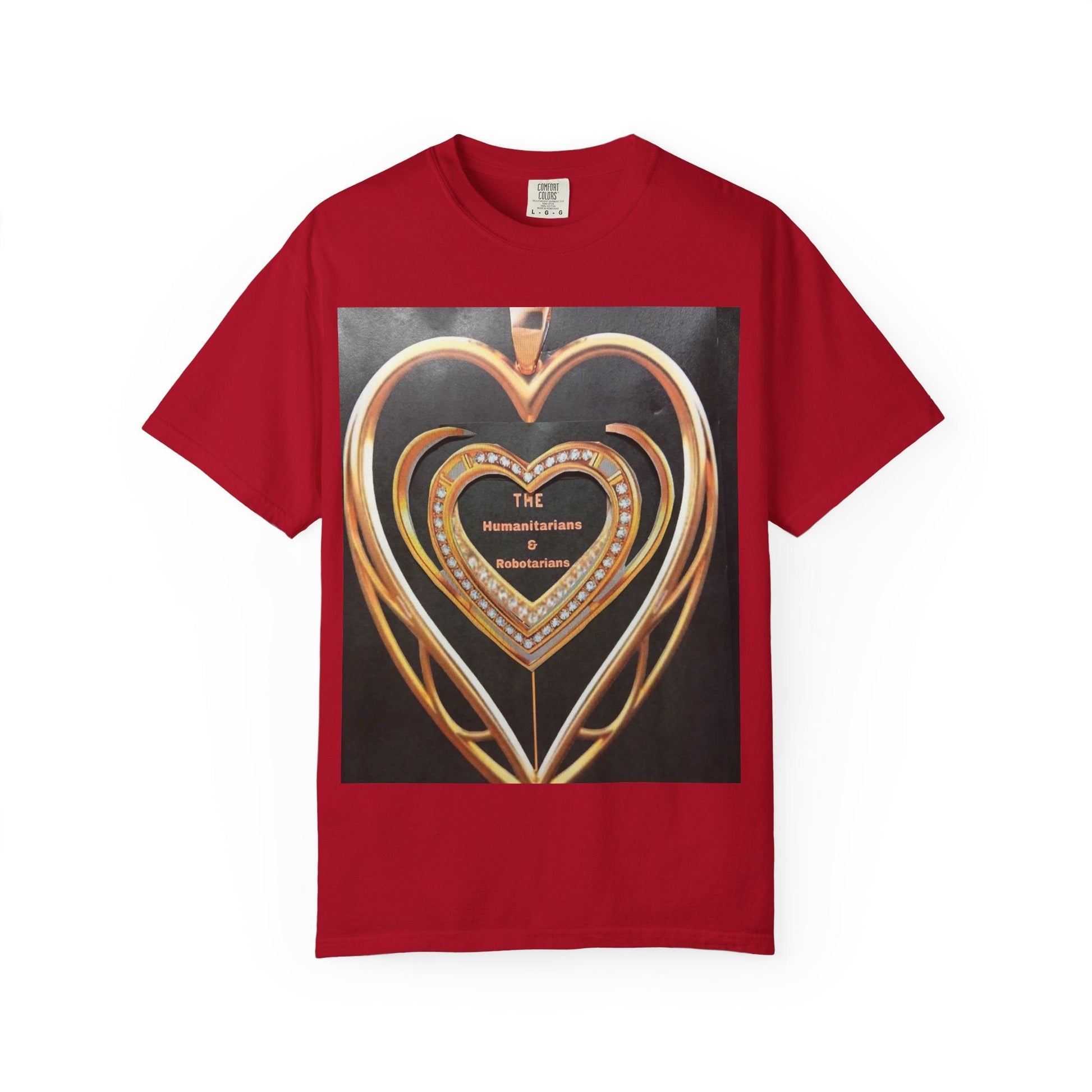 Heart Pendant Photo T-Shirt — Golden Heart Necklace Graphic Tee - The Humanitarians & Robotarians LLC.