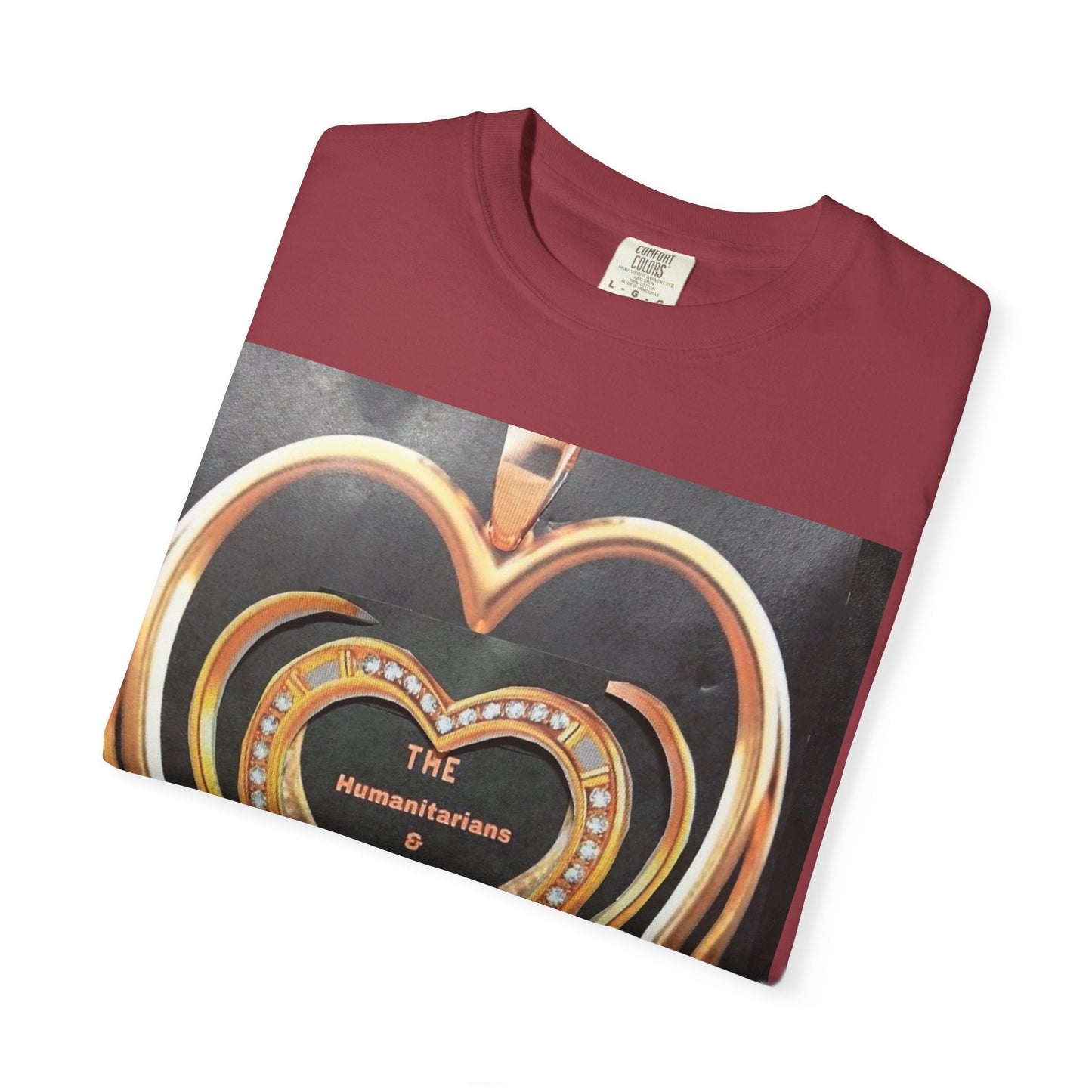 Heart Pendant Photo T-Shirt — Golden Heart Necklace Graphic Tee - The Humanitarians & Robotarians LLC.