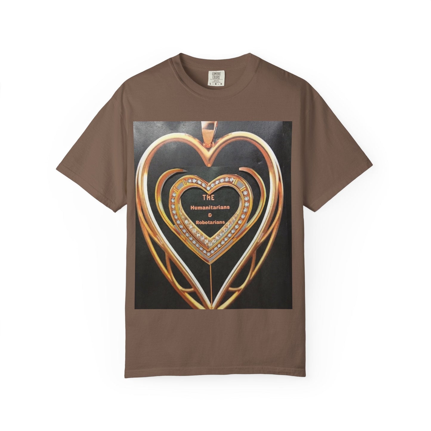 Heart Pendant Photo T-Shirt — Golden Heart Necklace Graphic Tee - The Humanitarians & Robotarians LLC.