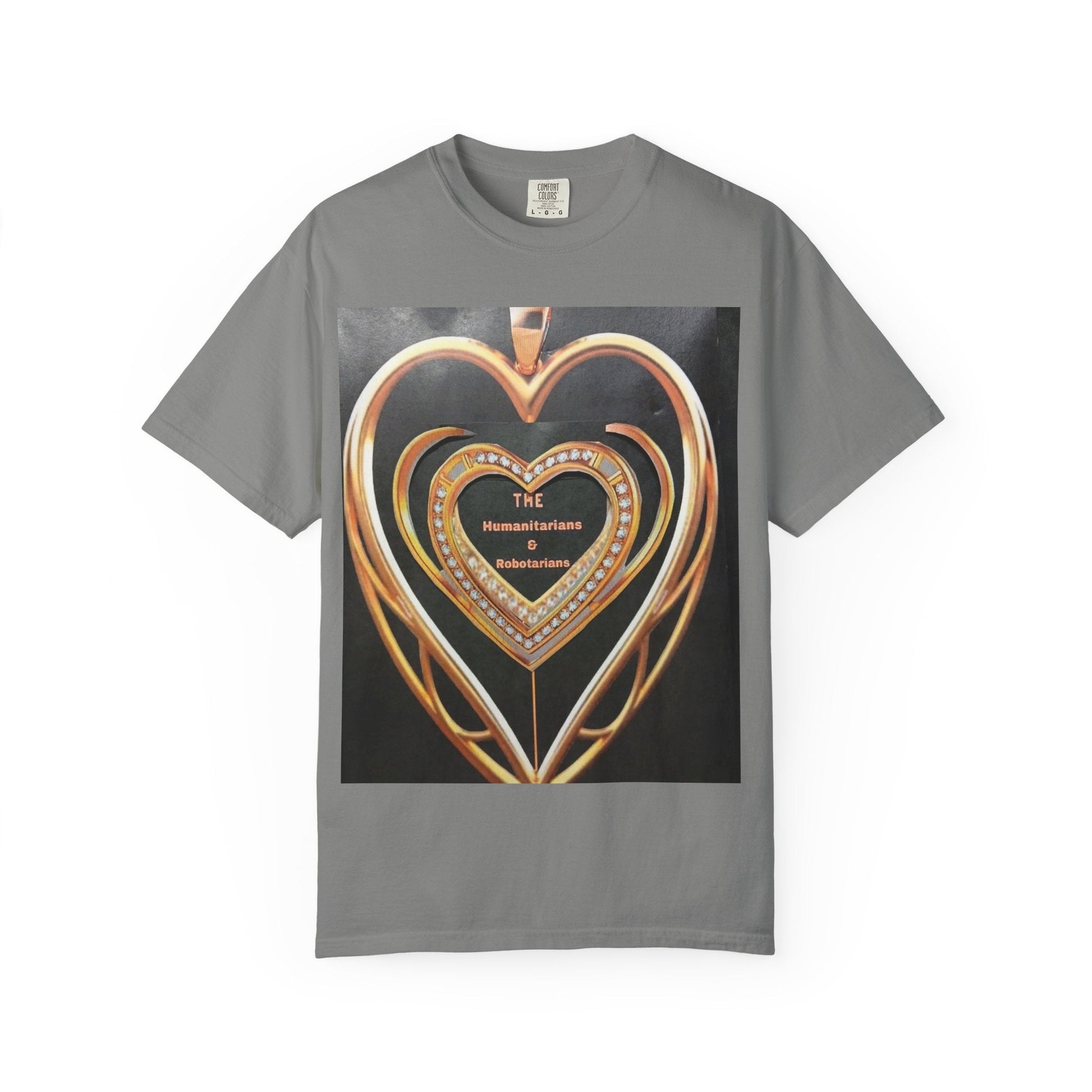 Heart Pendant Photo T-Shirt — Golden Heart Necklace Graphic Tee - The Humanitarians & Robotarians LLC.