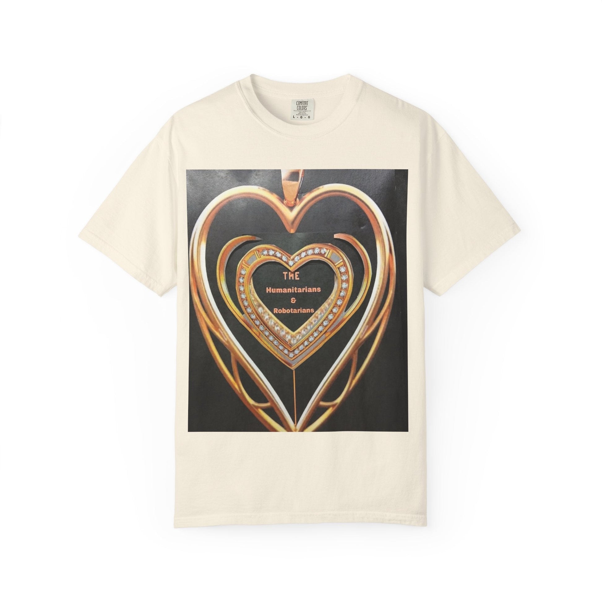 Heart Pendant Photo T-Shirt — Golden Heart Necklace Graphic Tee - The Humanitarians & Robotarians LLC.