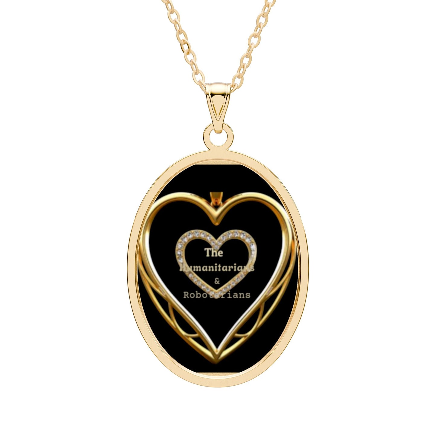 Oval Pendant 15 — Gold Heart Memorial Photo Necklace, Personalized Keepsake for Remembrance - The Humanitarians & Robotarians LLC.