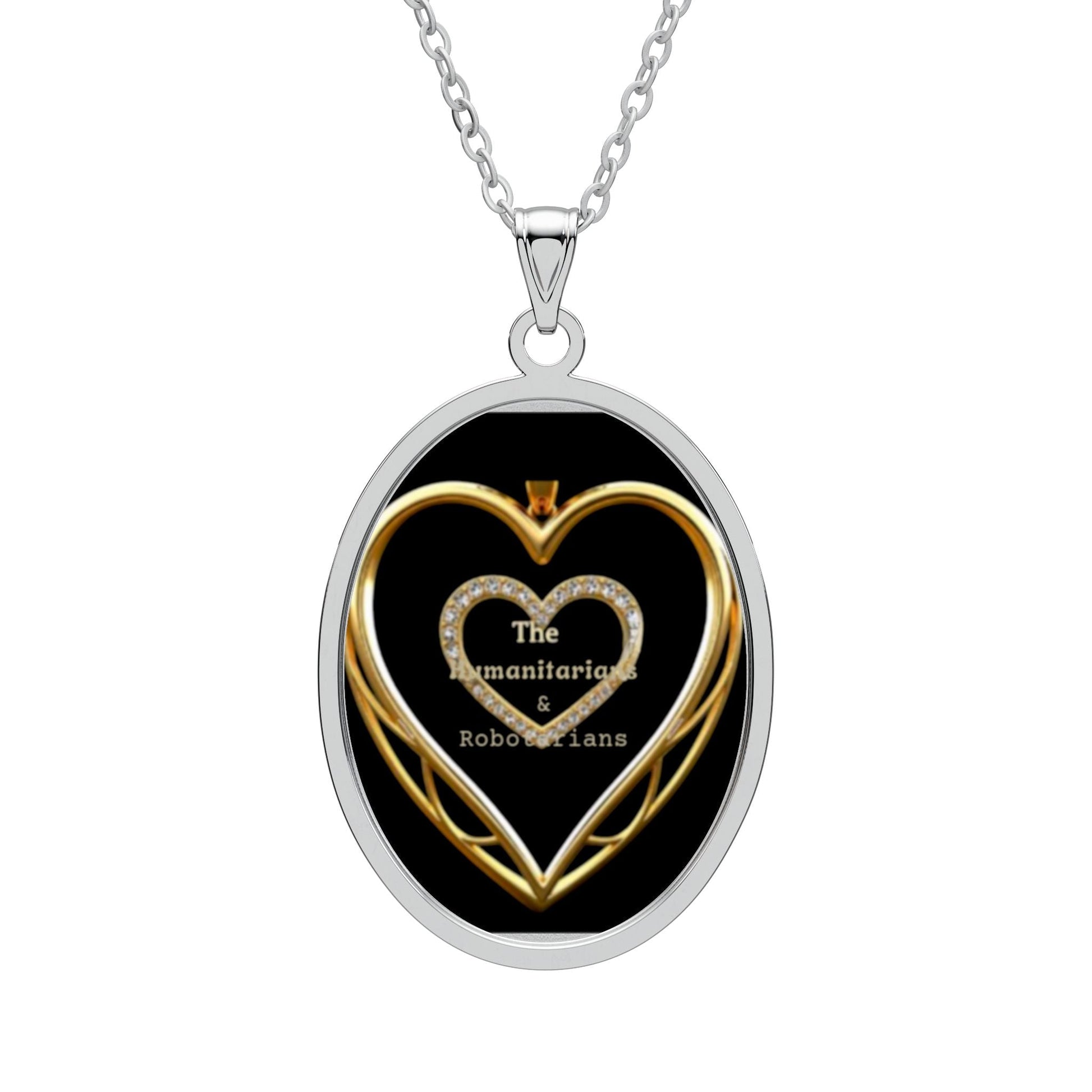 Oval Pendant 15 — Gold Heart Memorial Photo Necklace, Personalized Keepsake for Remembrance - The Humanitarians & Robotarians LLC.