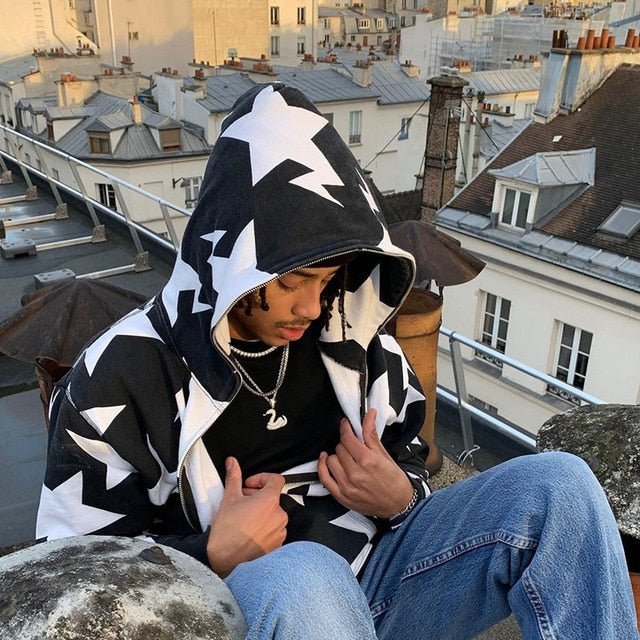Star Printed Zip Up Hoodies - The Humanitarians & Robotarians LLC.