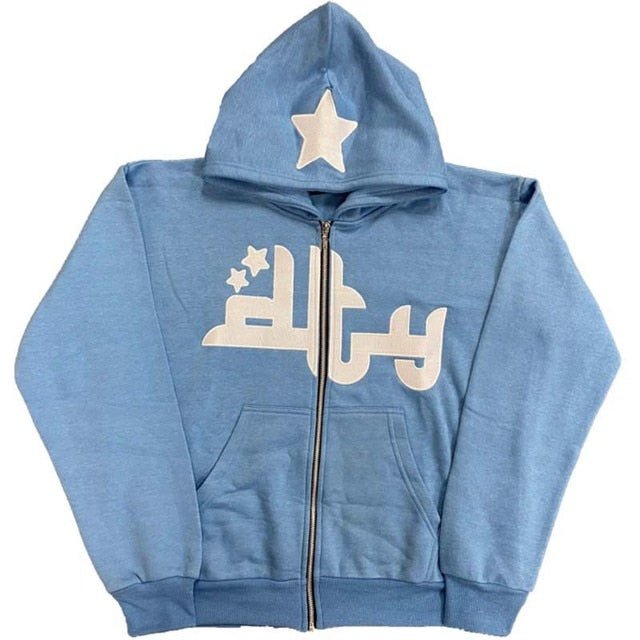 Star Printed Zip Up Hoodies - The Humanitarians & Robotarians LLC.